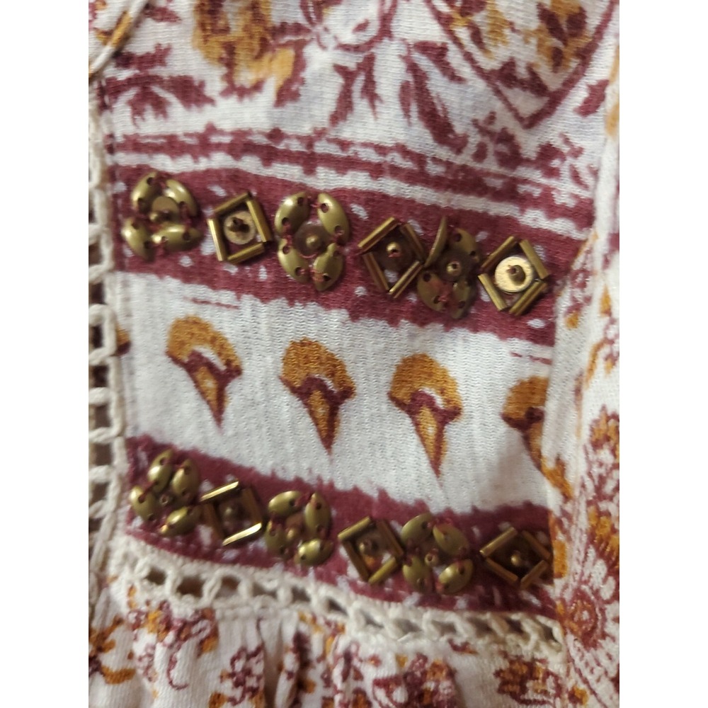 Lucky Brand Women's Top Size S Long‎ Sleeve Maroon Embellished - Picture 2 of 4